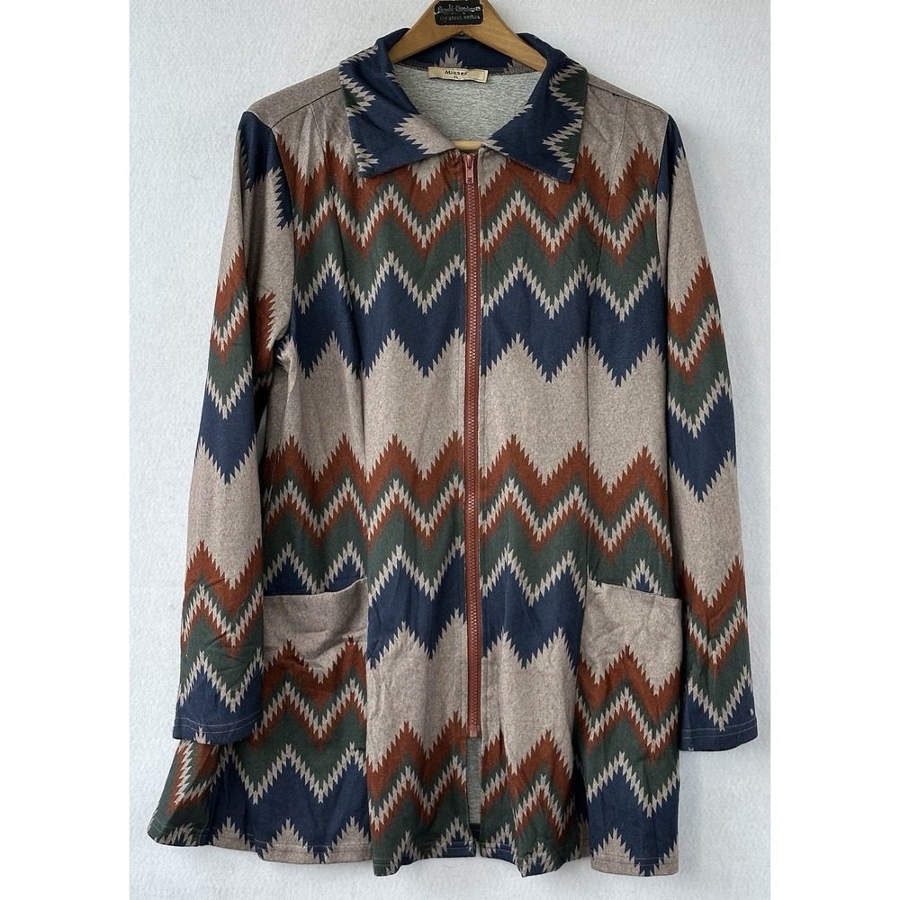 Miusey Jacket Artsy Southwestern Womens XL Brown Blue Excellent